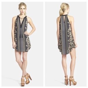 ASTR Tassle Sleeveless Shift Dress Floral Mosaic